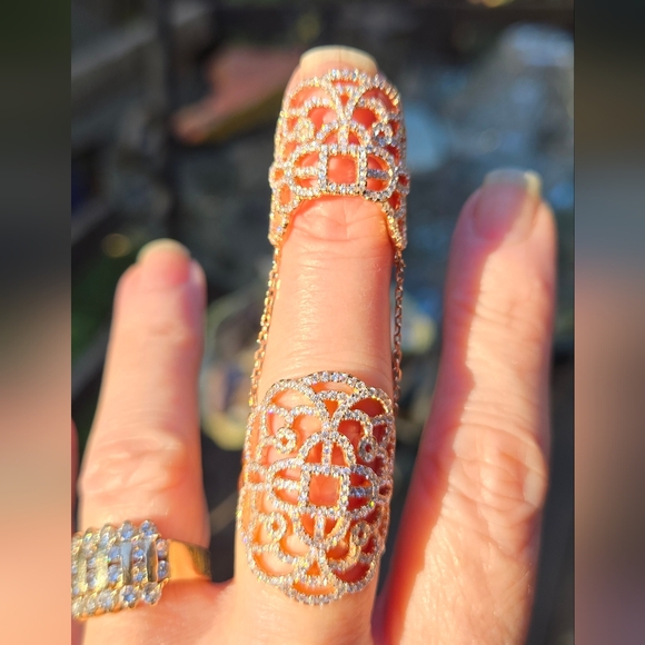 Kharma by Avelon Jewelry - White sapphire sterling & rosegold finger cuff sz7 adjustable